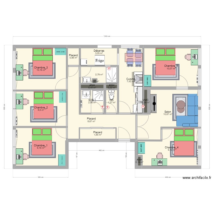 Projet coloc 7 square cloteaux _projeté_V2. Plan de 19 pièces et 88 m2