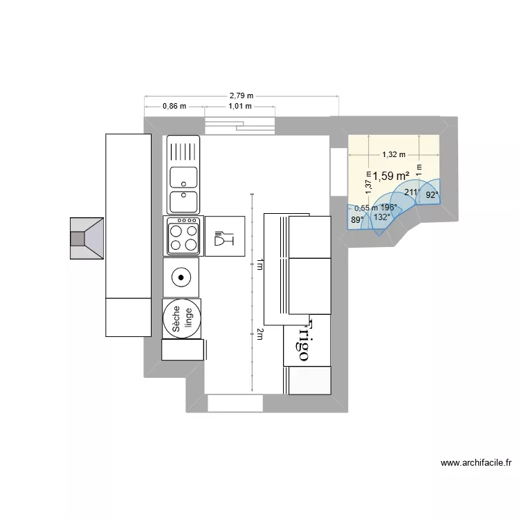CUI SCX. Plan de 1  et 2 m²