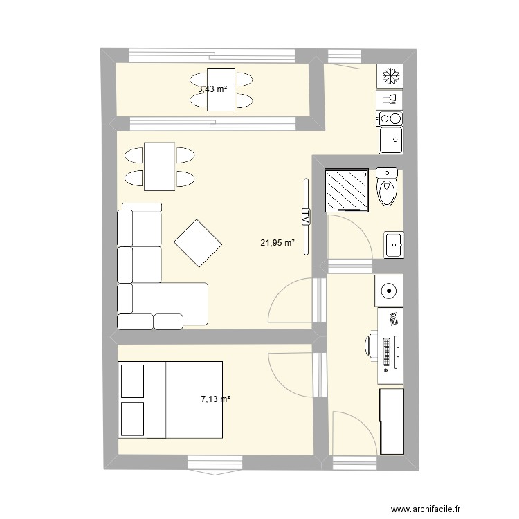 Calanques. Plan de 3 pièces et 33 m2