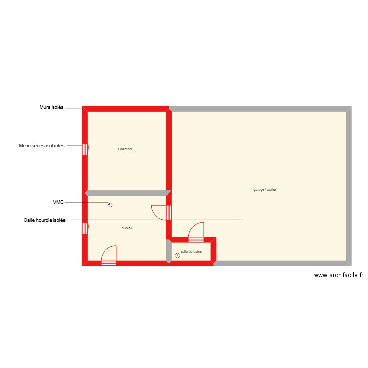 FAUJANET RDC étape 1 et 2. Plan de 3 pièces et 104 m2