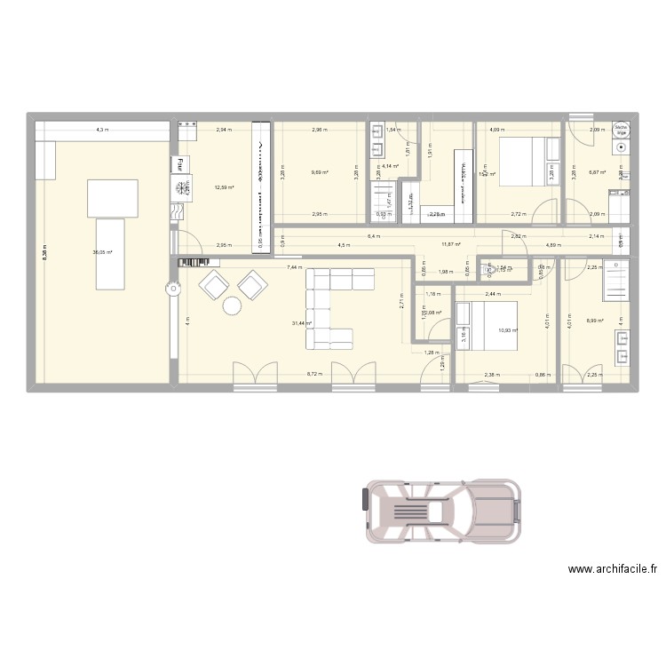 Riviere de mansac bis. Plan de 12 pièces et 151 m2