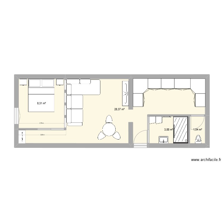 Lot 2 suite. Plan de 4 pièces et 42 m2