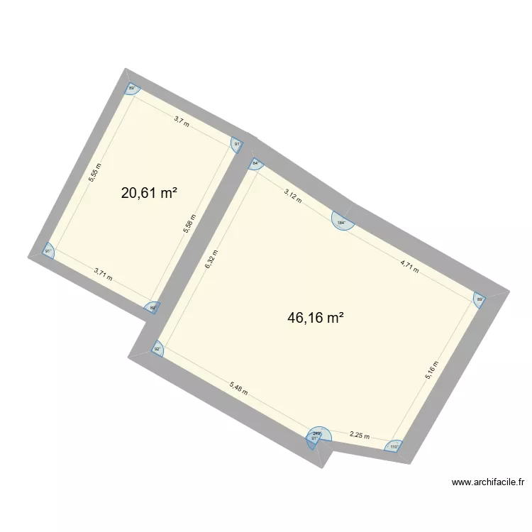 Plan existant 2. Plan de 2  et 67 m²