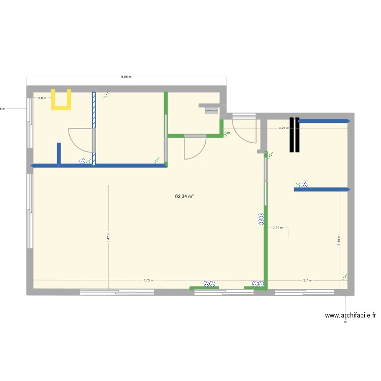 IMMEUBLE RUSSE PLAN 11 Electricité 105 cm. Plan de 1 pièce et 63 m2