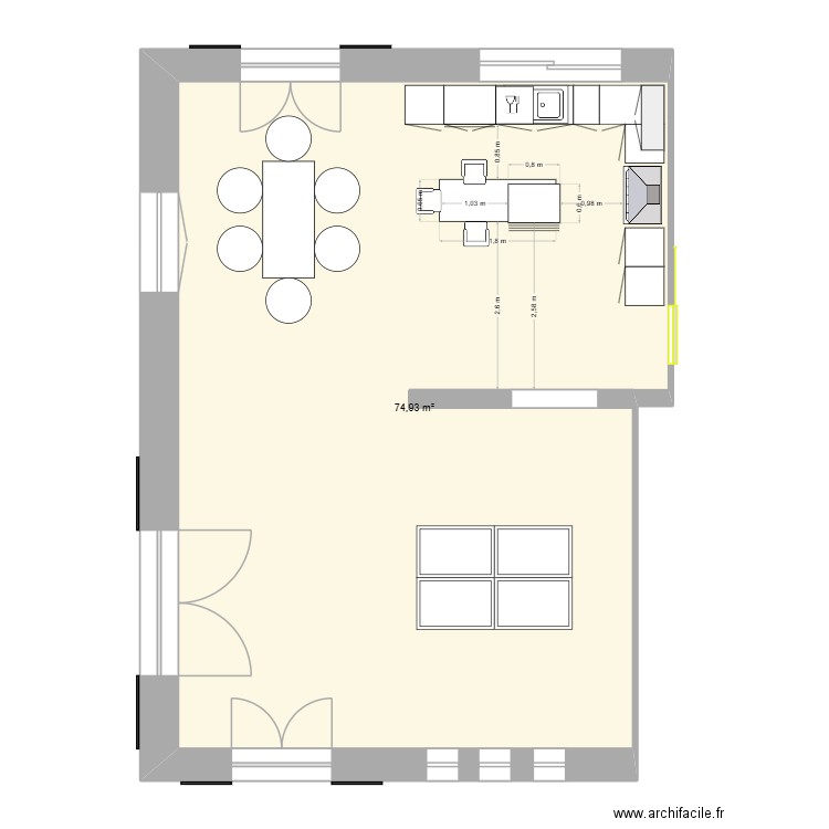 Cuisine S2jour Atur. Plan de 1 pièce et 75 m2