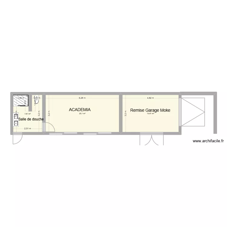 Academia. Plan de 3  et 43 m²