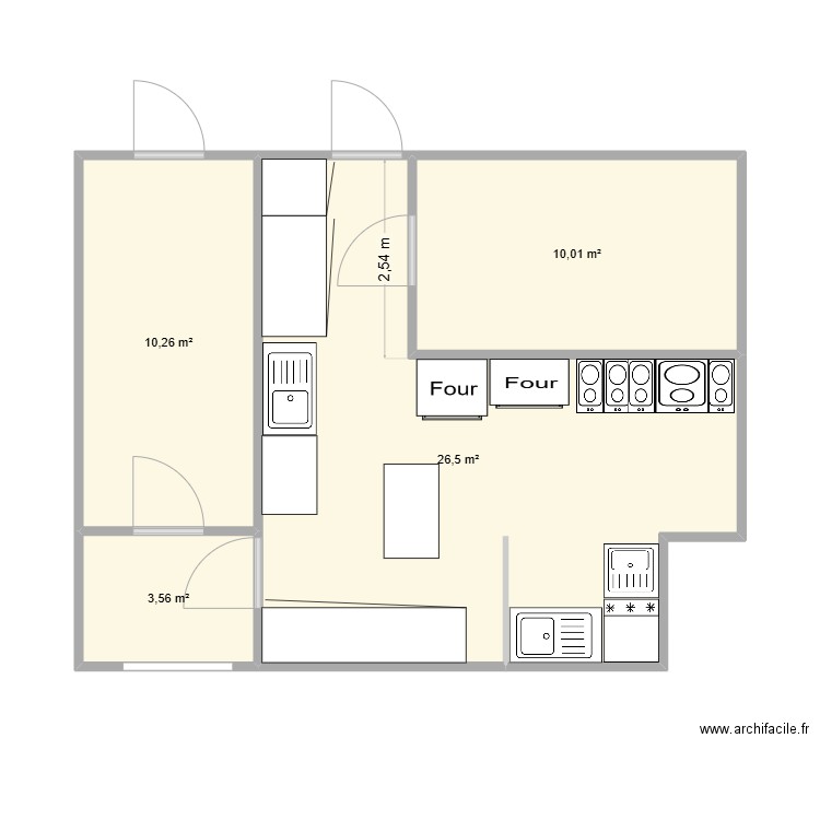 Cuisine Station Le Port. Plan de 4 pièces et 50 m2