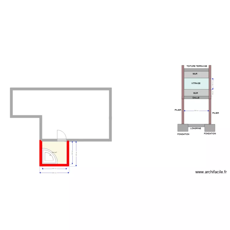 BIRTE. Plan de 1  et 4 m²