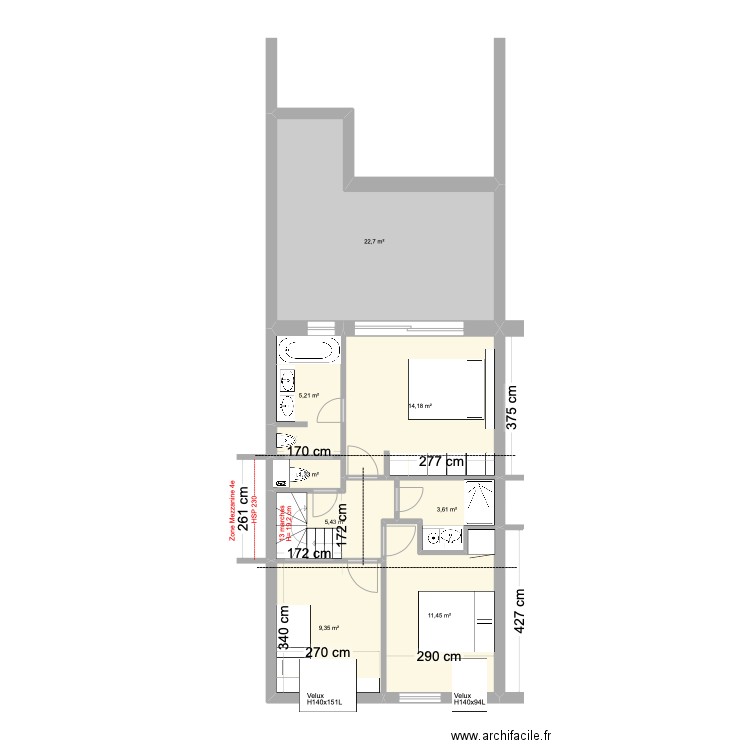 Banning 83 3e étage : Escalier vers 4e étage. Plan de 8 pièces et 73 m2