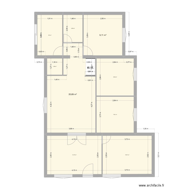 Belco existant. Plan de 9 pièces et 79 m2