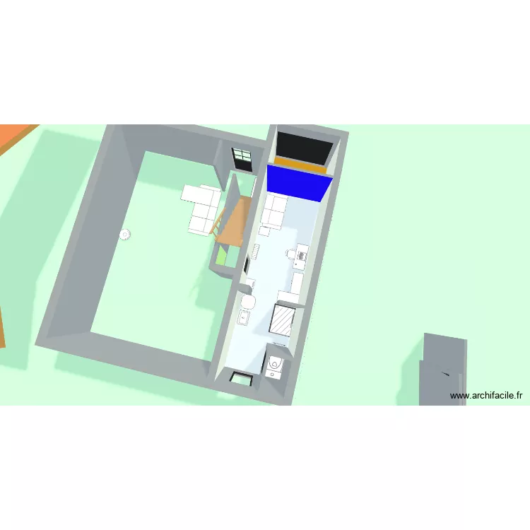 Garage bureau toilettes deplac&eacute;es. Plan de 3  et 22 m²