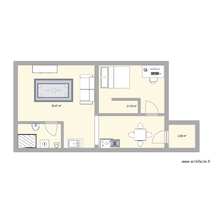 Plan 2 Abel Varet. Plan de 3 pièces et 49 m2