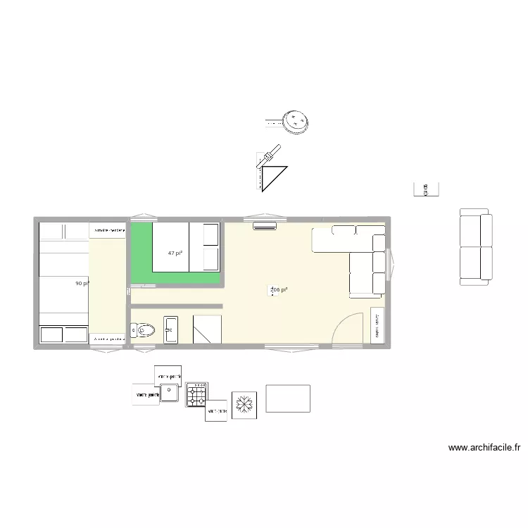 Version 1 chambre. Plan de 