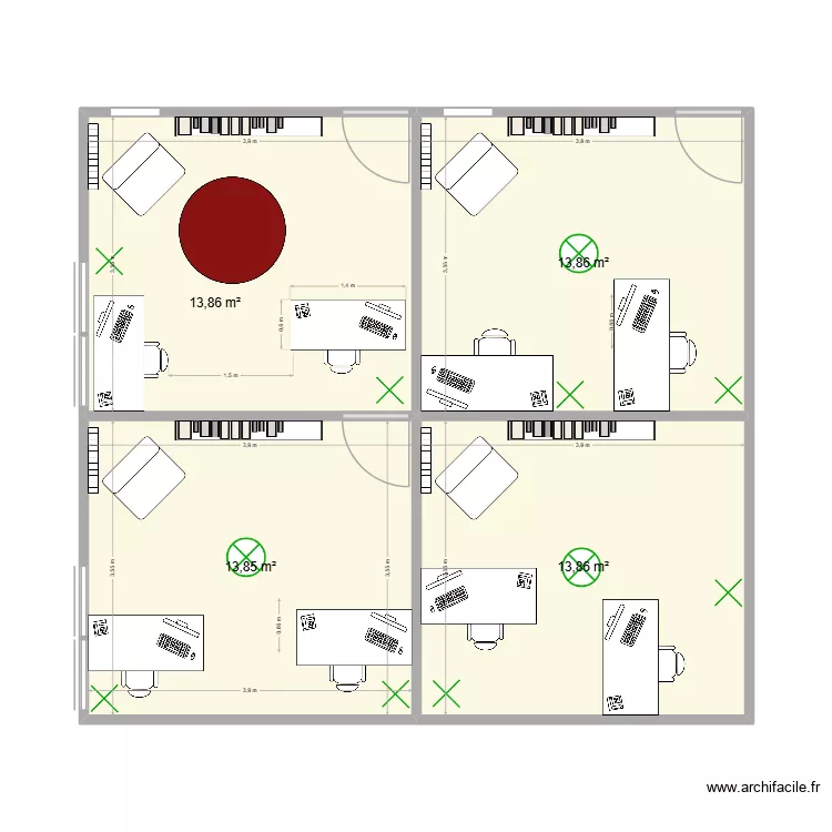 Bureau 1 A2V. Plan de 4  et 55 m²