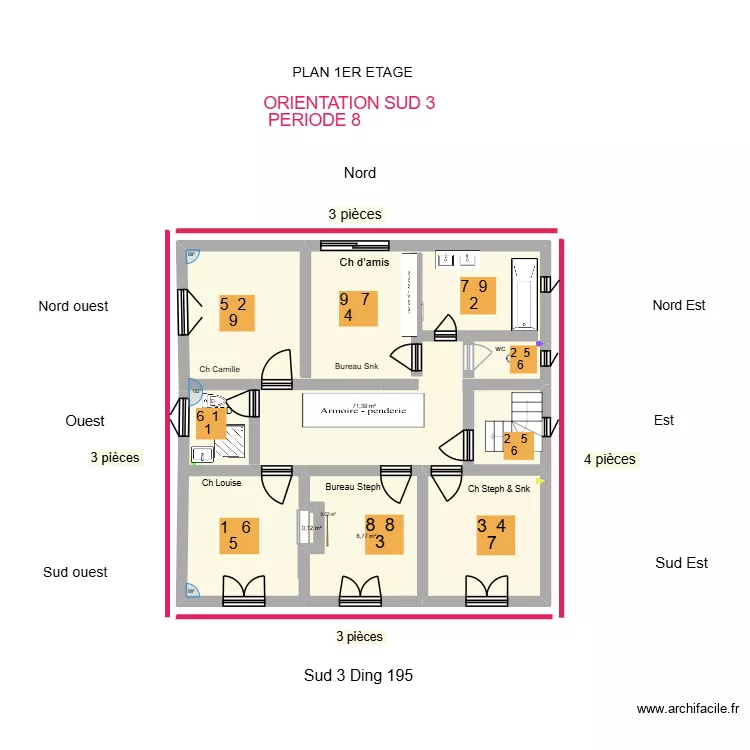 Etoiles volantes 1er &eacute;tage. Plan de 3  et 80 m²