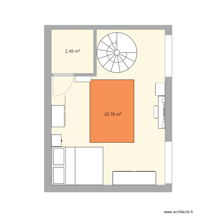 1er etage. Plan de 2 pièces et 23 m2