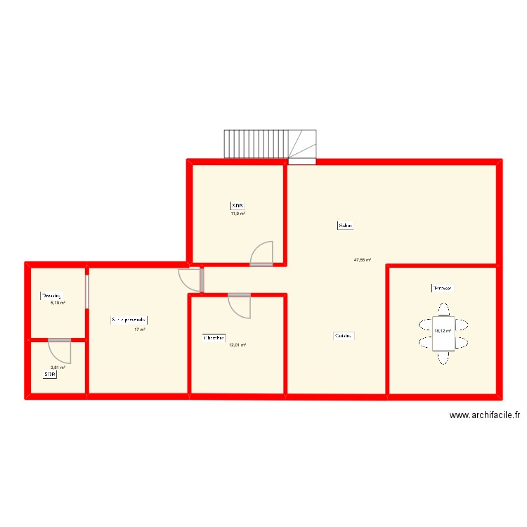 1er etage. Plan de 7 pièces et 116 m2