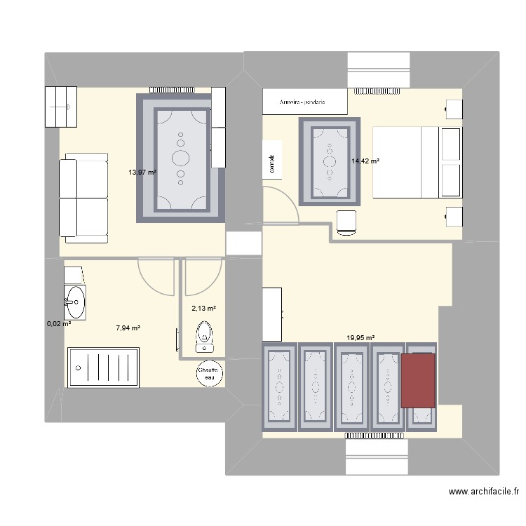 la faye etage. Plan de 6 pièces et 58 m2