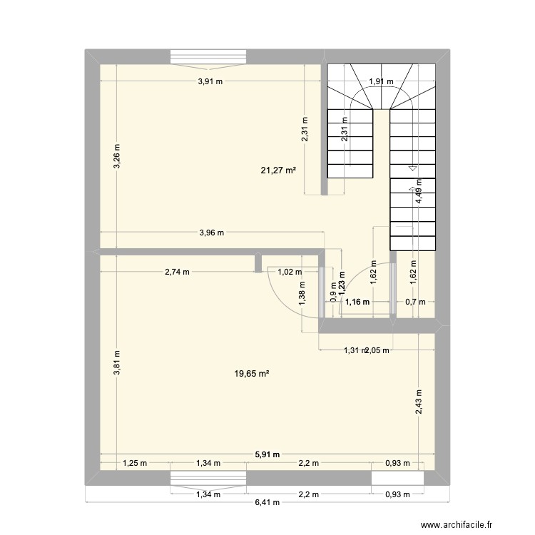 Eleu 1er étage. Plan de 2 pièces et 41 m2