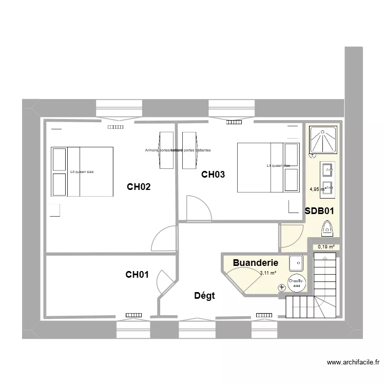 V5 - Maison Pleudihen Rez-de-chauss&eacute;e. Plan de 3  et 8 m²