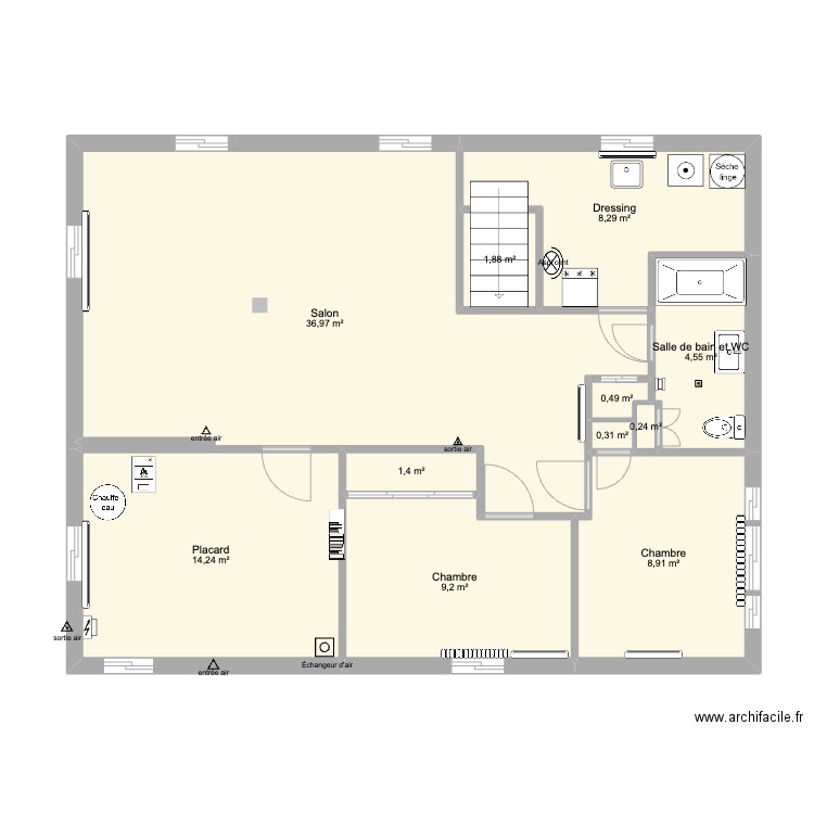 soussol. Plan de 11 pièces et 86 m2