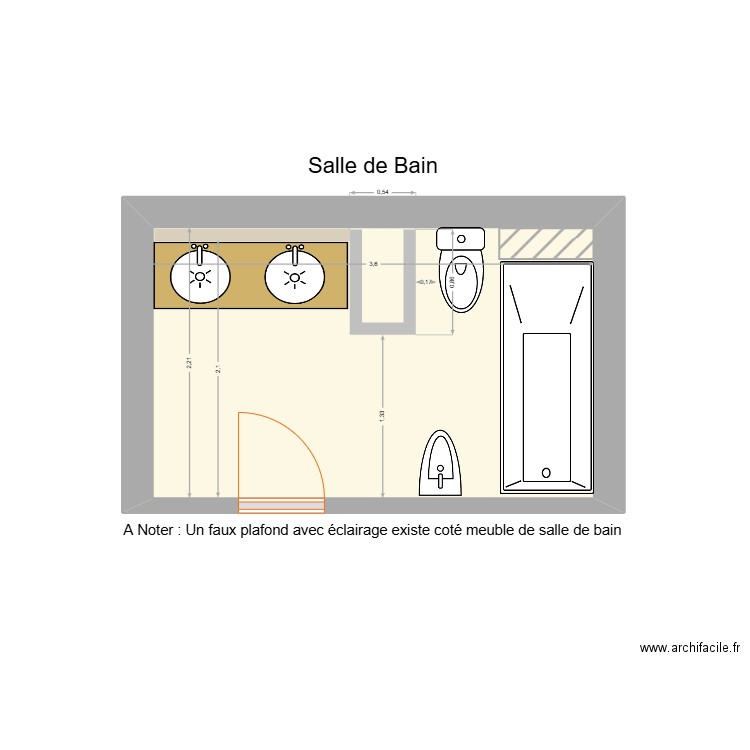 Salle de Bain AVANT. Plan de 1 pièce et 8 m2