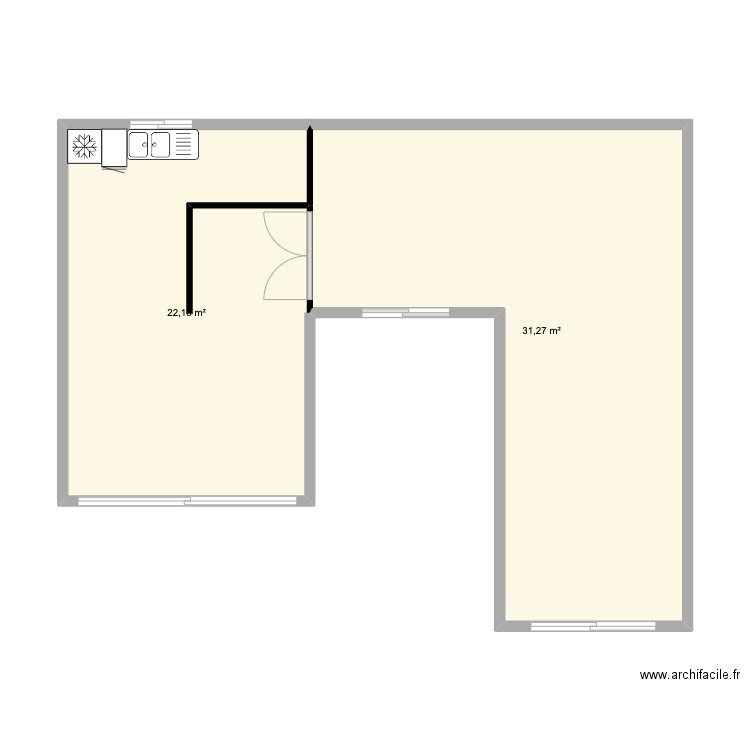 Essai 1. Plan de 2 pièces et 53 m2