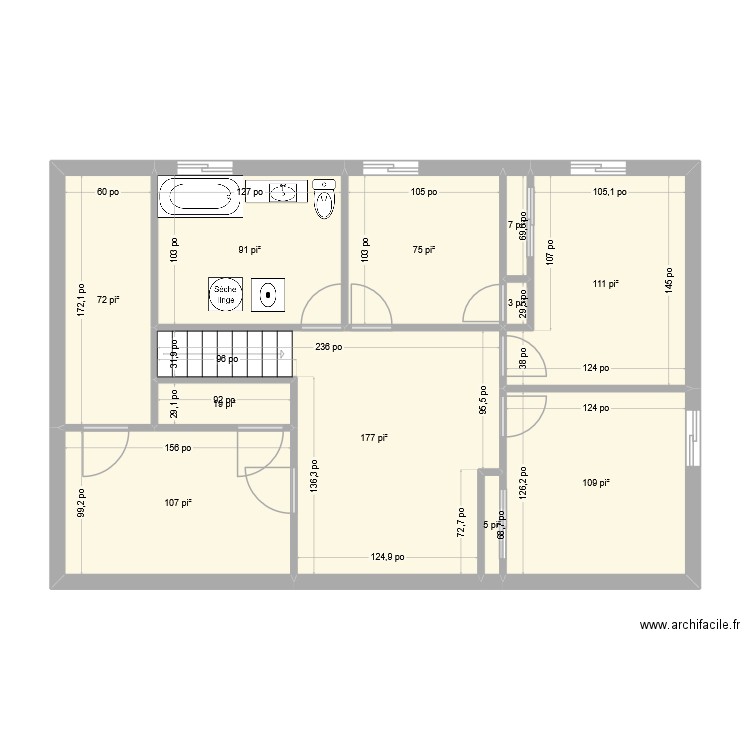 Sous sol maison apres. Plan de 11 pièces et 72 m2
