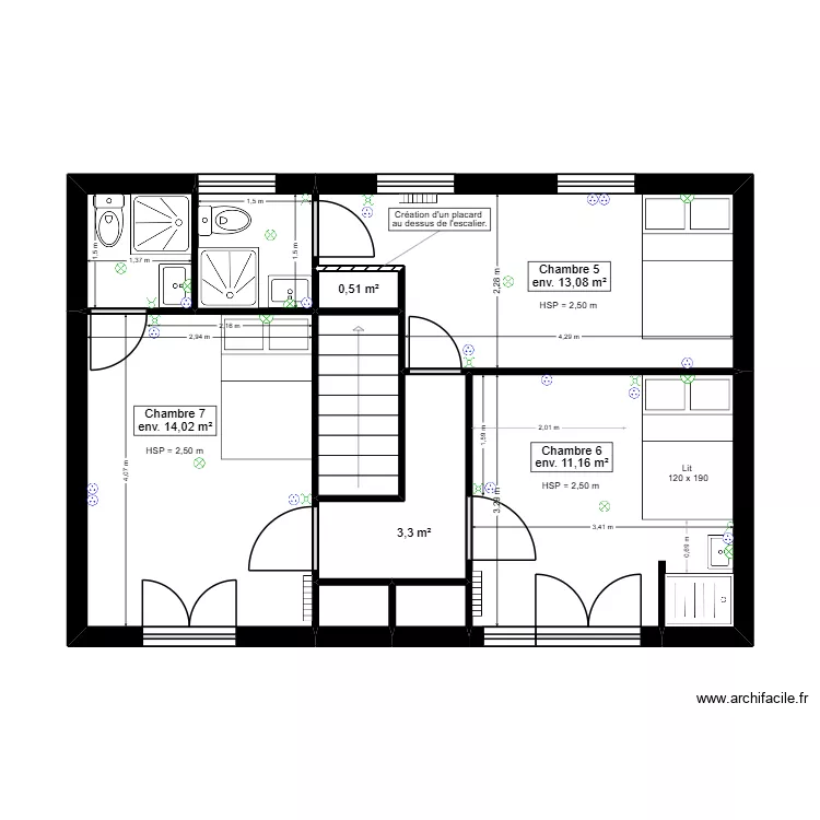 P1.4 PLAN ETAGE 1 ELECTRICITE - PROJET GOMMENDY. Plan de 10  et 46 m²