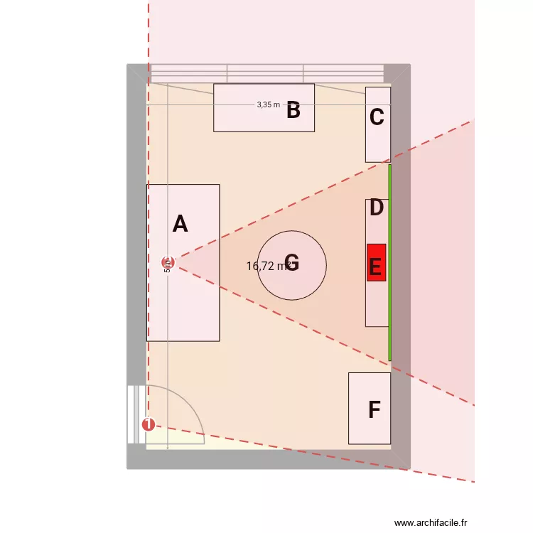 Am&eacute;nagement ac meubles. Plan de 1  et 17 m²