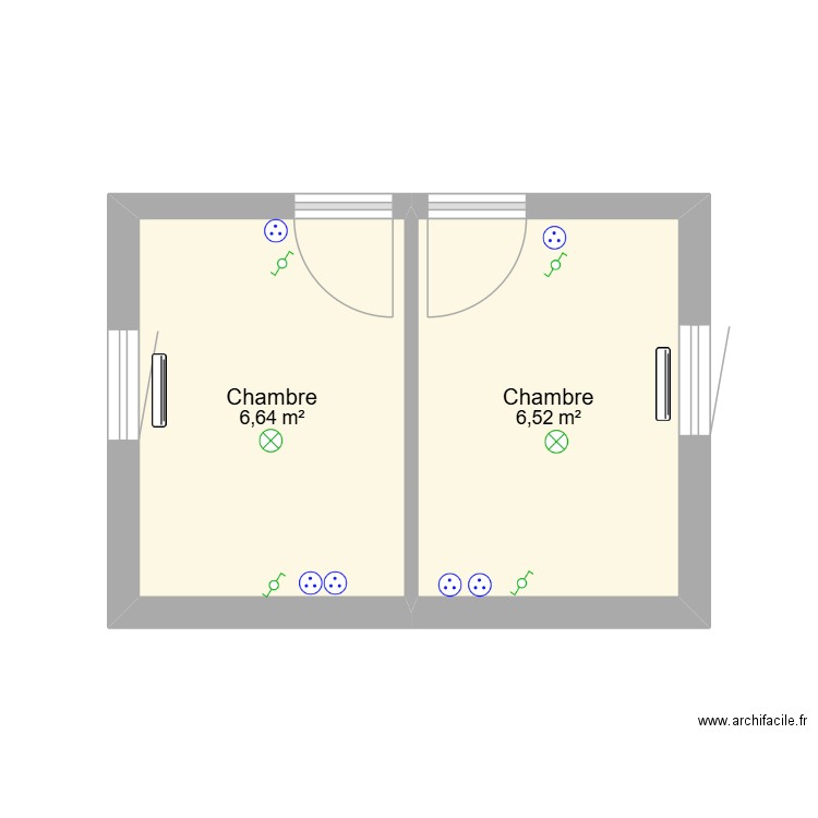 chambres 1+2. Plan de 2 pièces et 13 m2