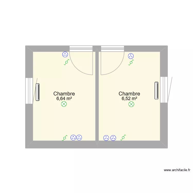 chambres 1+2. Plan de 2  et 13 m²