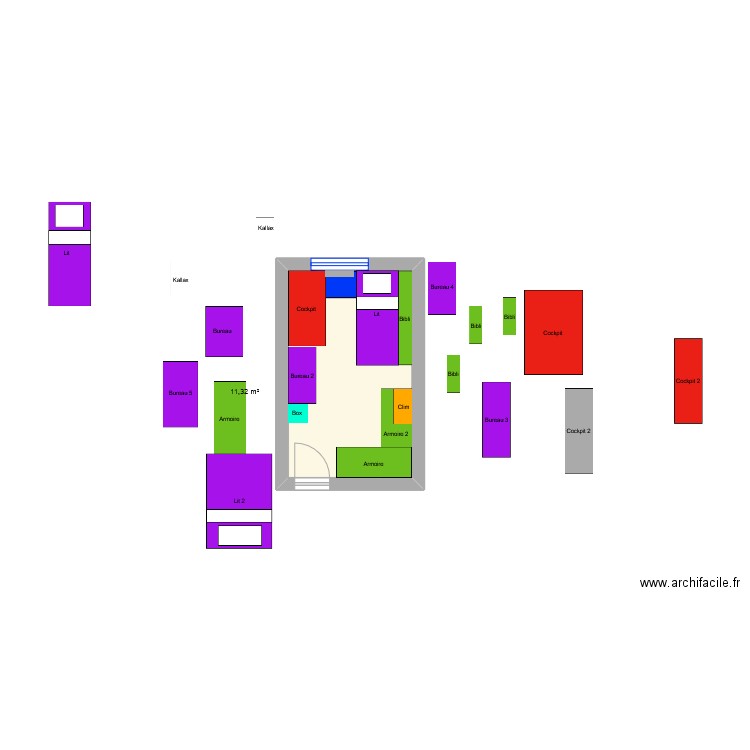 Chambre 1. Plan de 1 pièce et 11 m2