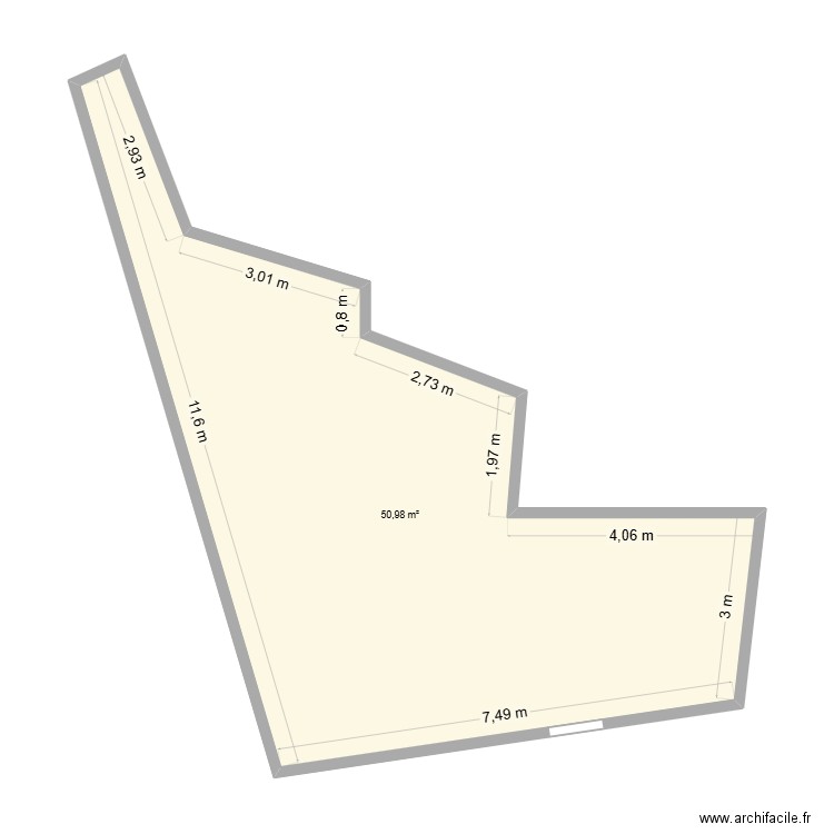 la bohemia. Plan de 1 pièce et 51 m2
