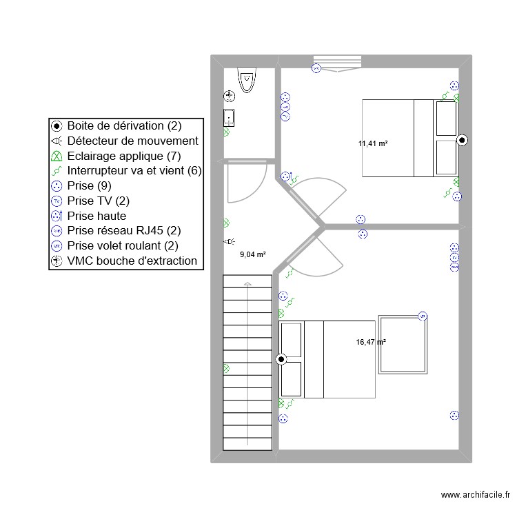 micka 1er étage elec. Plan de 3 pièces et 37 m2