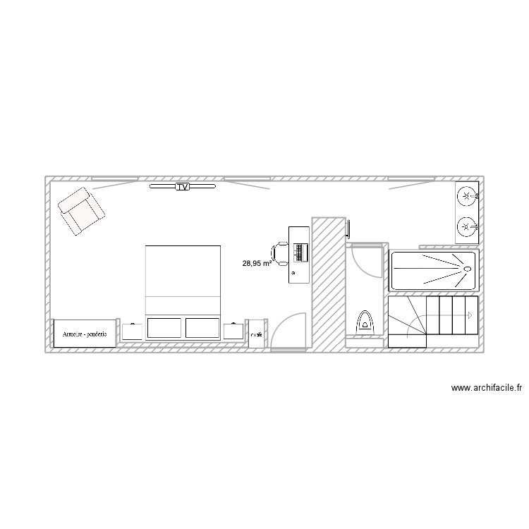 Chambre 1. Plan de 1 pièce et 29 m2