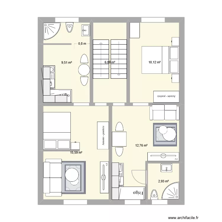 Tervuren - 1 e &eacute;tage meubl&eacute; V2. Plan de 6  et 58 m²
