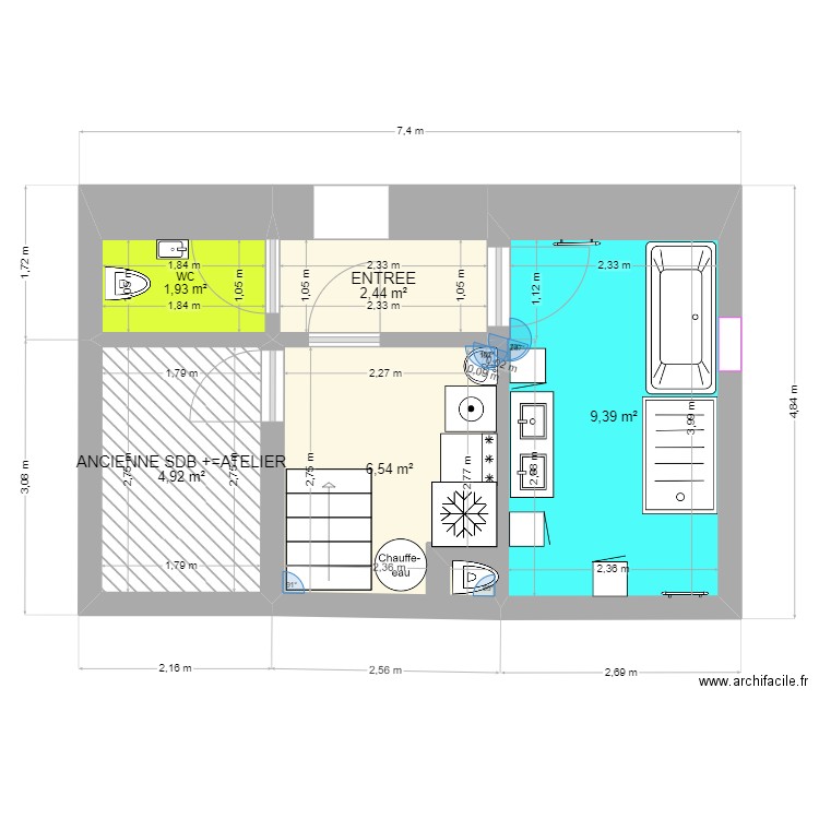 sdb21. Plan de 5 pièces et 25 m2