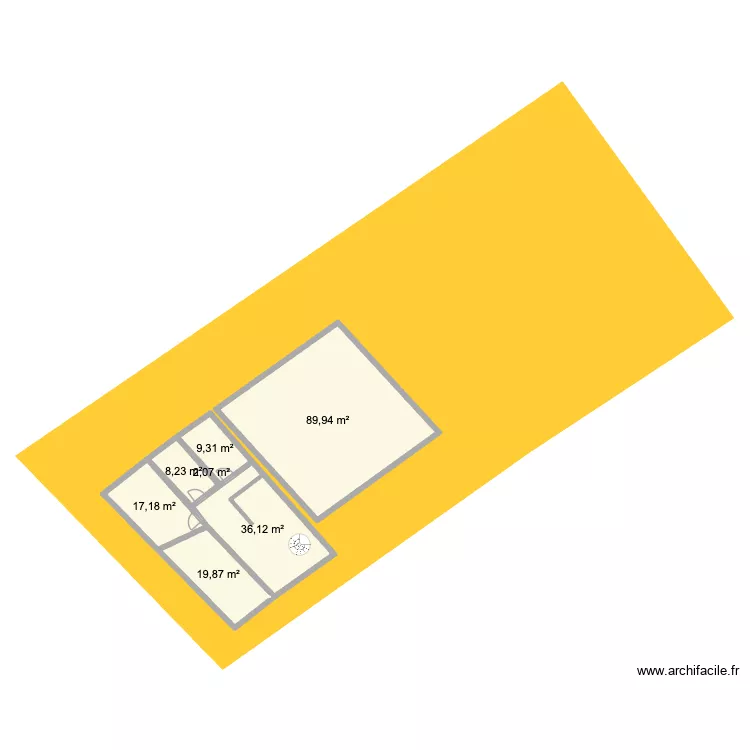 1er plan. Plan de 7  et 183 m²