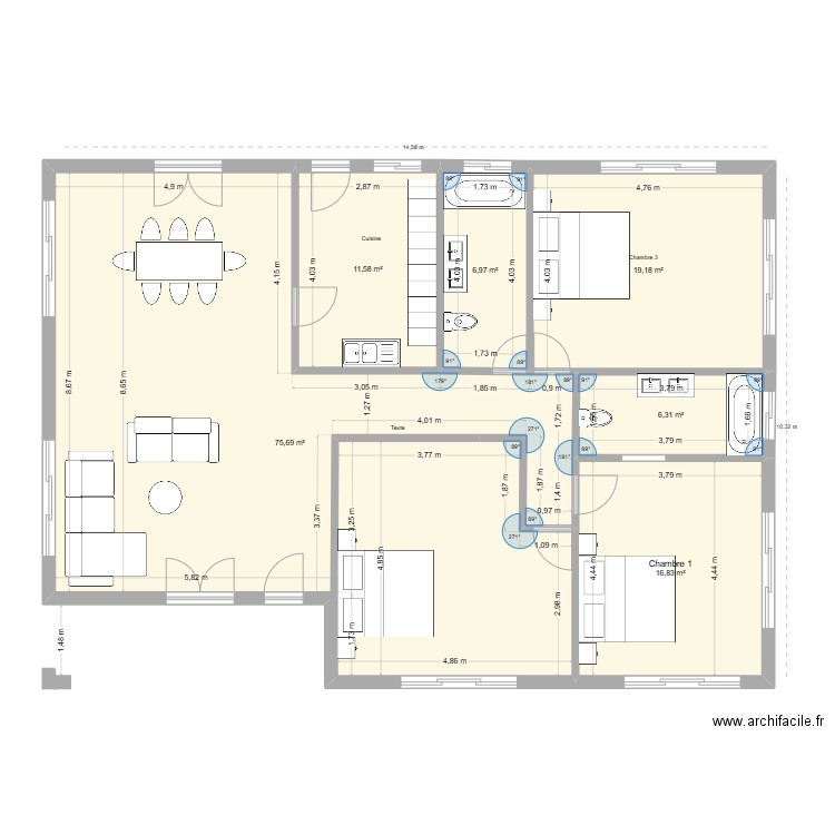 BZV4. Plan de 6 pièces et 137 m2