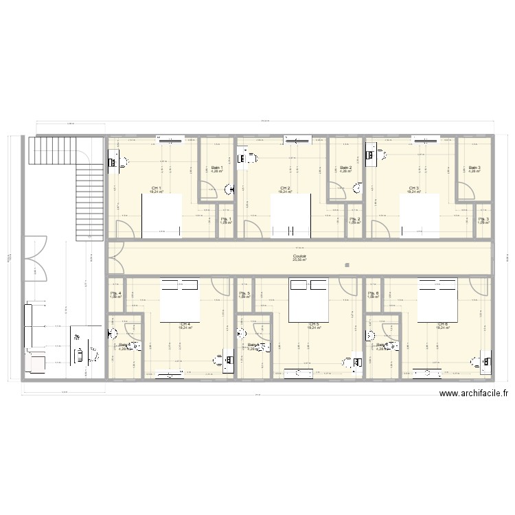 Essai Baka. Plan de 19 pièces et 173 m2