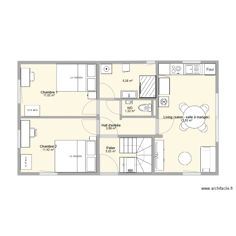 Annexe Tenderie etage meuble. Plan de 8 pièces et 56 m2