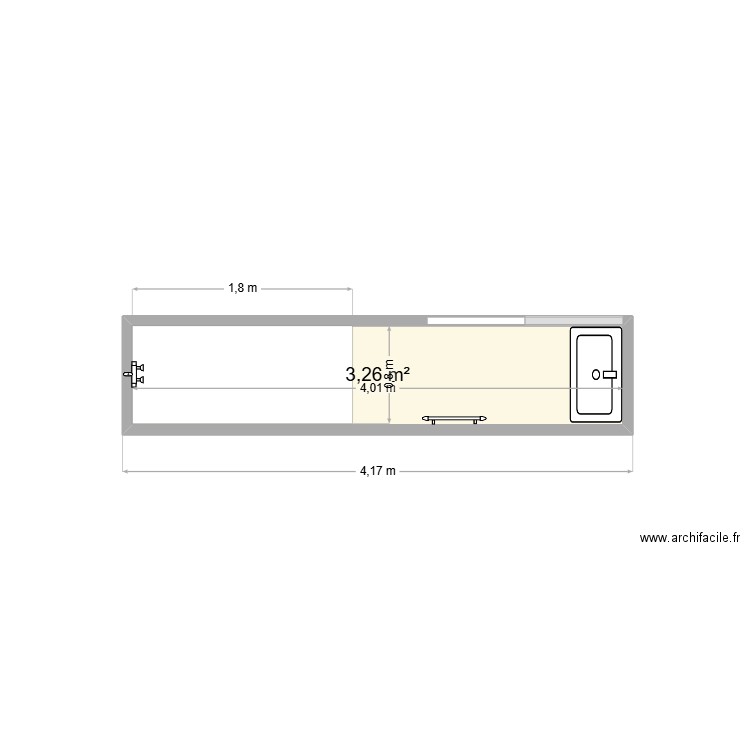 Salle d'eau parentale RDC. Plan de 1 pièce et 3 m2