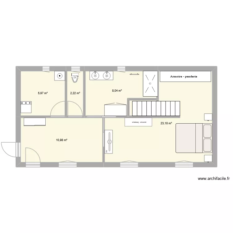 Projet chambre. Plan de 5 Pièces et 50 m²