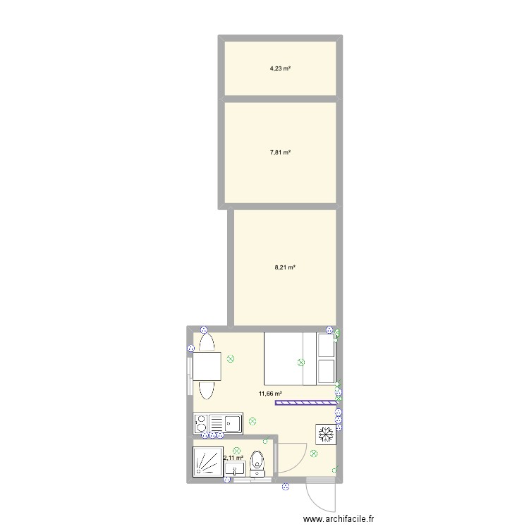 STUDIO POOL HOUSE. Plan de 5 pièces et 34 m2