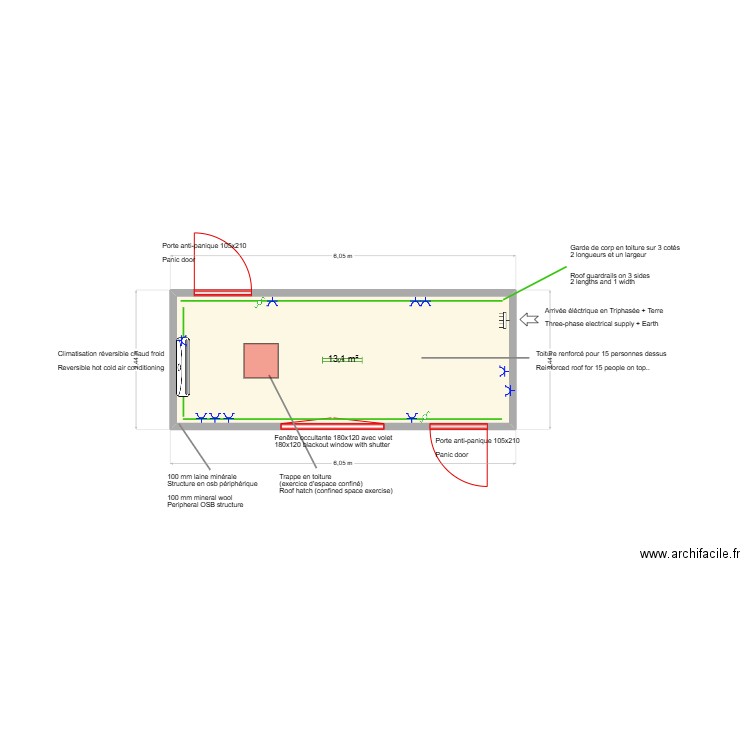 Etics partner. Plan de 1 pièce et 13 m2