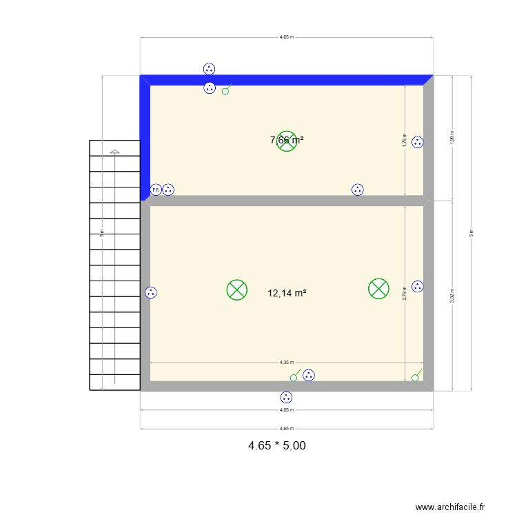 Bungalow voyageur electricite rez-de-chausse. Plan de 2 pièces et 20 m2