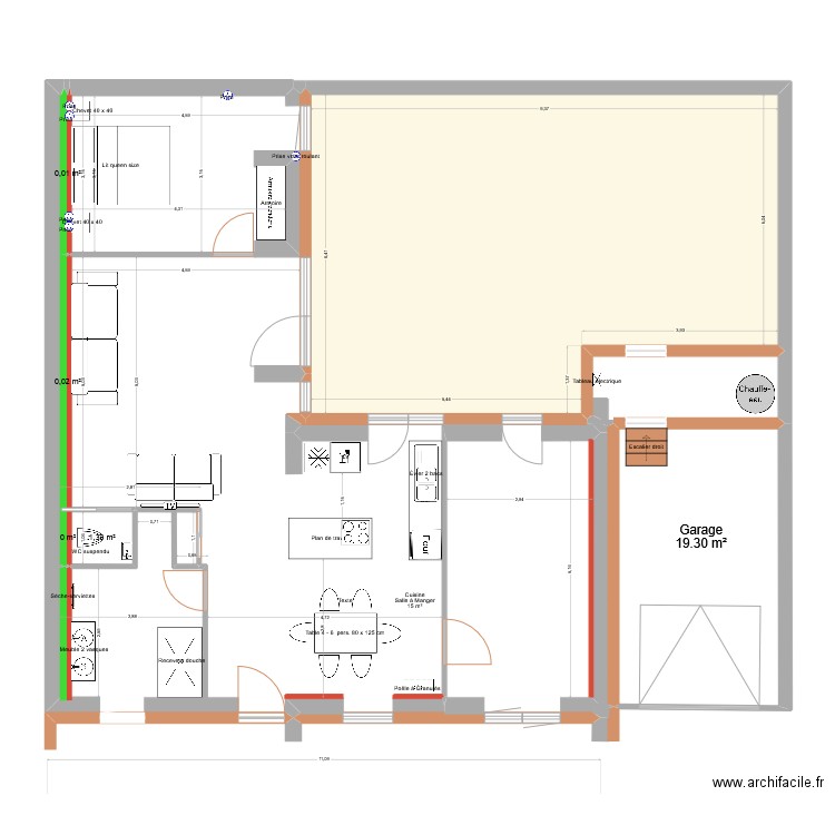 Plan Projet 4. Plan de 6 pièces et 74 m2