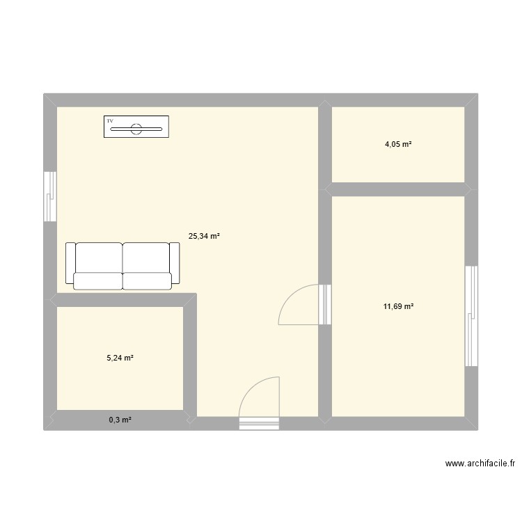 plan 1 UNE etage. Plan de 5 pièces et 47 m2