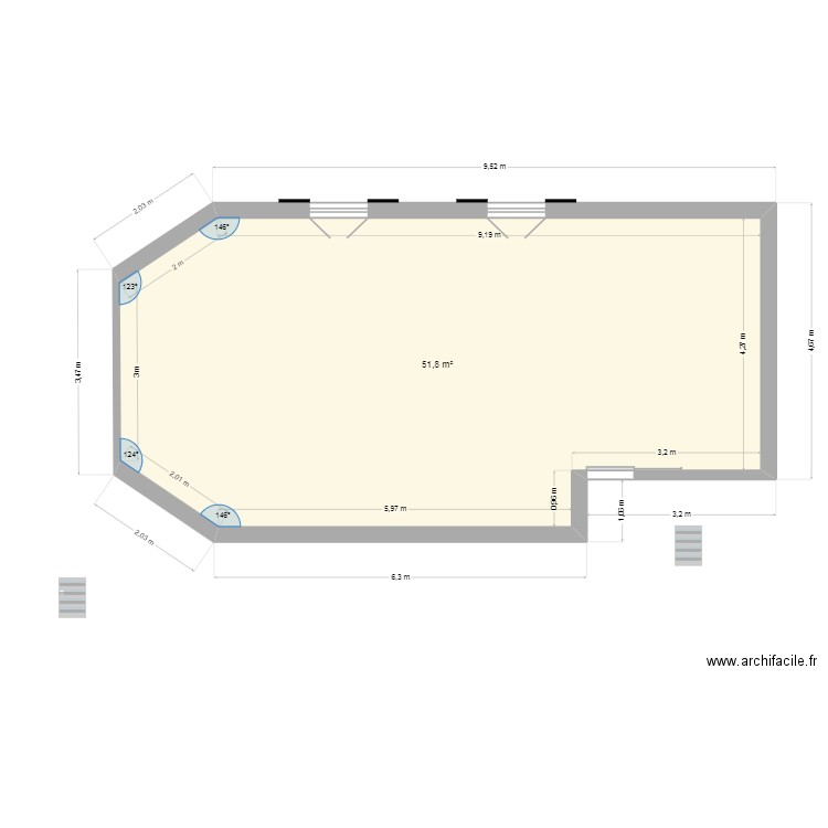 qqq. Plan de 1 pièce et 52 m2